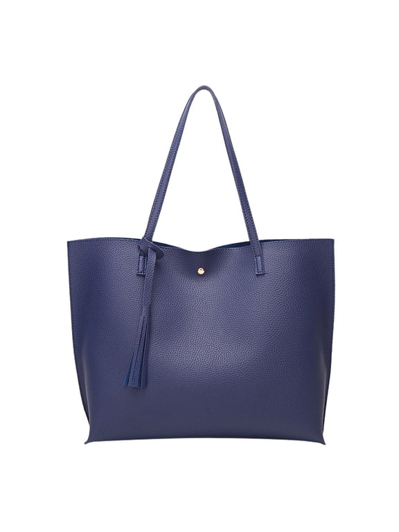 Women Leather Tote Bags Large Capacity Solid Color Button Shoulder Purse Travel Work Shopping Handbags Gift for Lady Blue