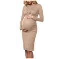 thumbnail image 1 of Lispipm Women Maternity Sweater Dress Ribbed Knit Knee Length Long Sleeve Dresses Winter Warm Versatile Pregnant Clothes Brown XL, 1 of 6