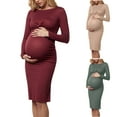 thumbnail image 1 of Lispipm Women Maternity Sweater Dress Ribbed Knit Knee Length Long Sleeve Dresses Winter Warm Versatile Pregnant Clothes Green L, 1 of 6