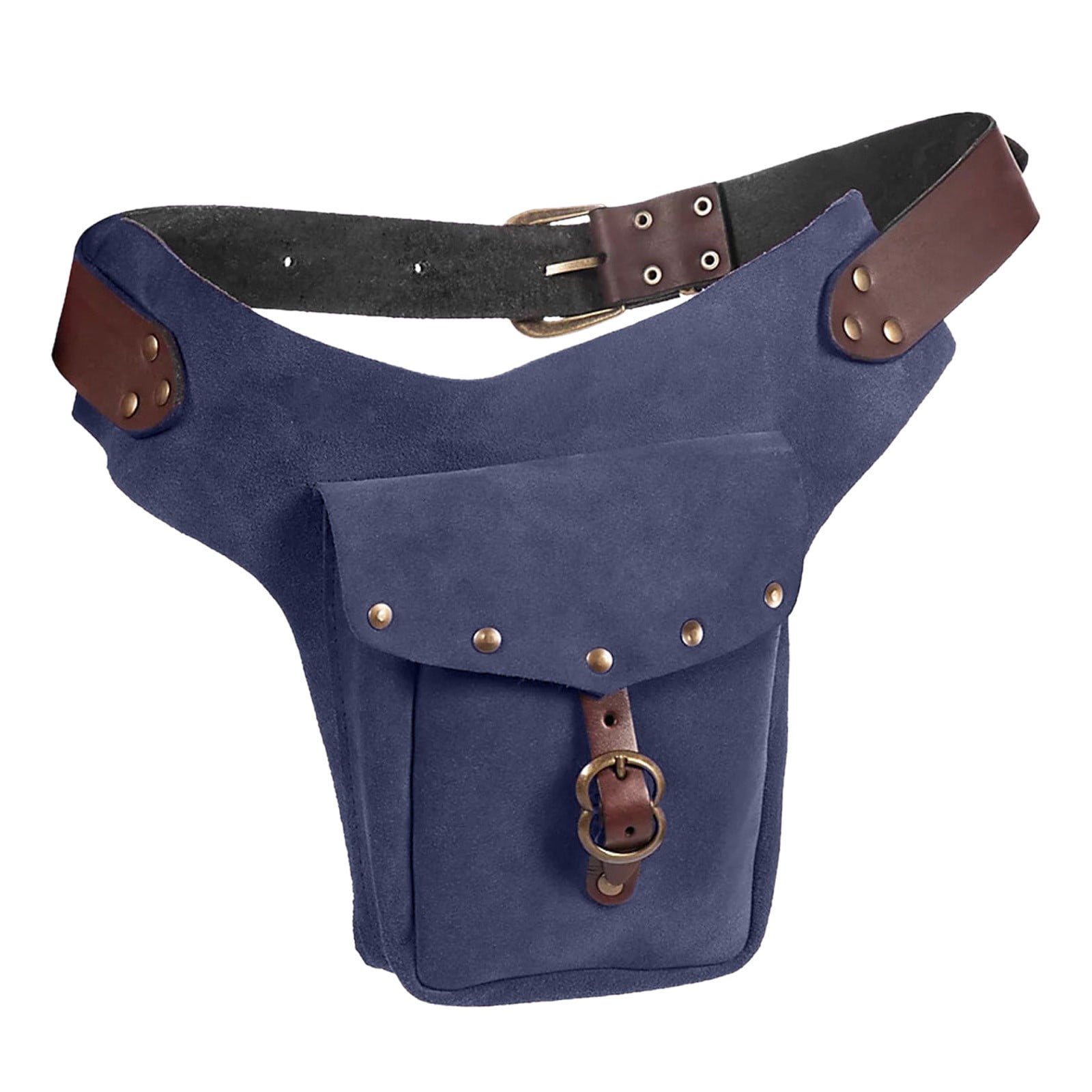 Modstep Women Mens Retro Waist Bag Outdoor Hiking Fanny Pack Adjustable Leather Belt Button Pocket Decoration Gift for Party Blue
