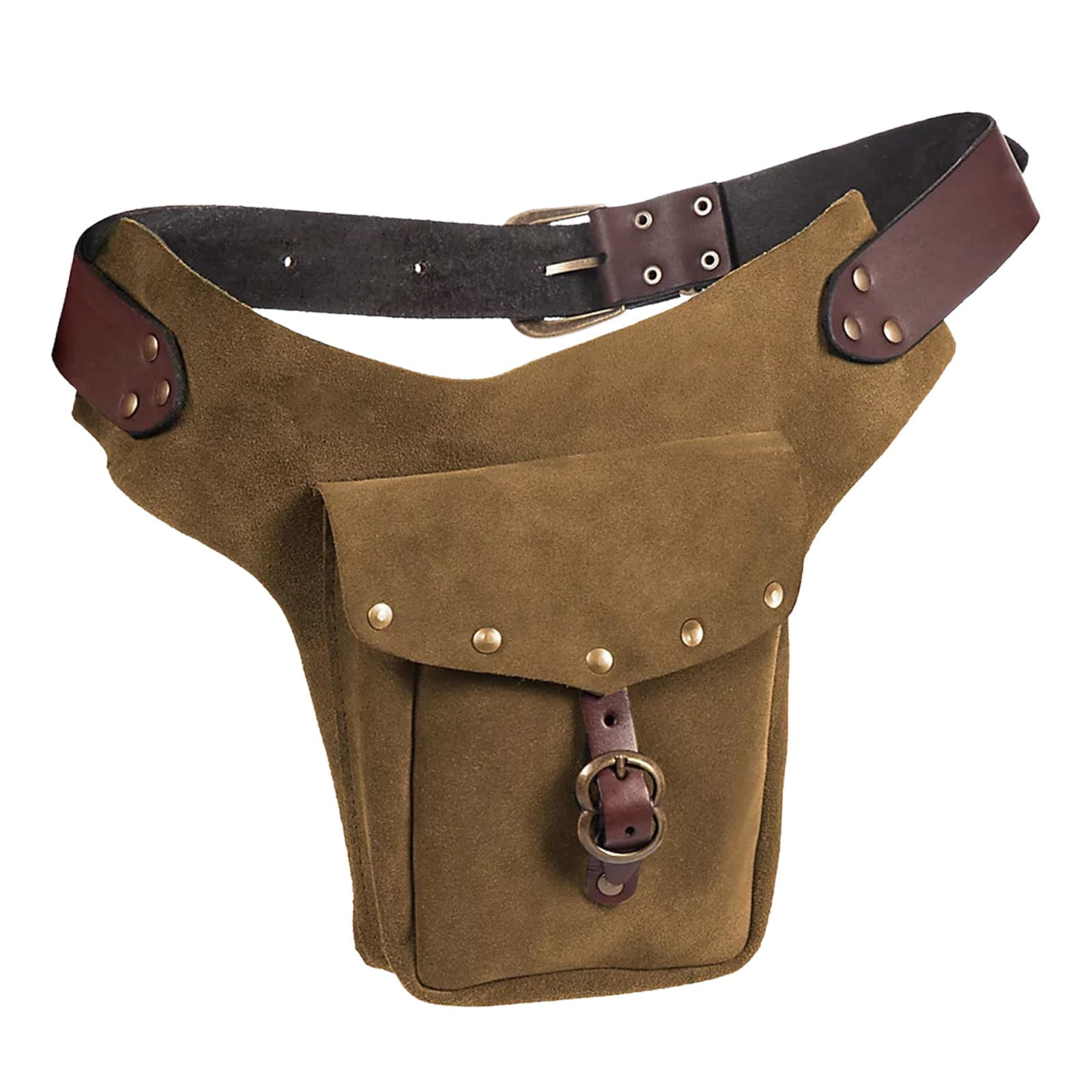 Modstep Women Mens Retro Waist Bag Outdoor Hiking Fanny Pack Adjustable Leather Belt Button Pocket Decoration Gift for Party Brown