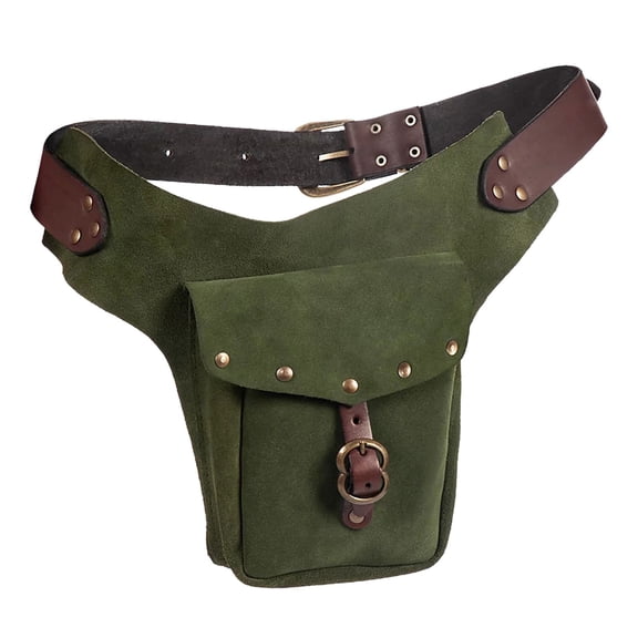 Modstep Women Mens Retro Waist Bag Outdoor Hiking Fanny Pack Adjustable Leather Belt Button Pocket Decoration Gift for Party Green