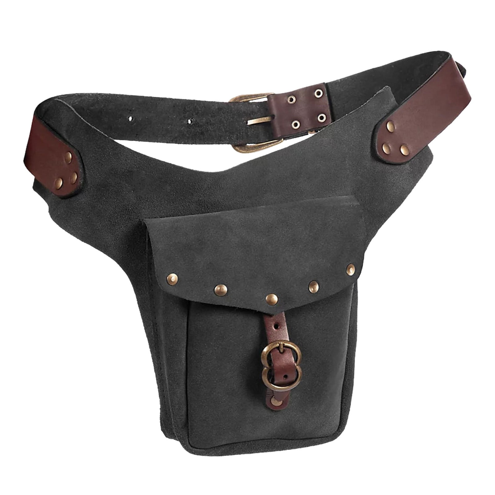 Modstep Women Mens Retro Waist Bag Outdoor Hiking Fanny Pack Adjustable Leather Belt Button Pocket Decoration Gift for Party Grey