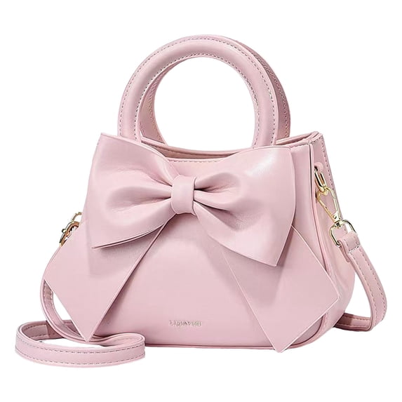 Modstep Women Mini Crossbody Purses Fashion Bow Leather Top Handle Shoulder Bags with Detachable Strap Ladies Daily Handbags Pink