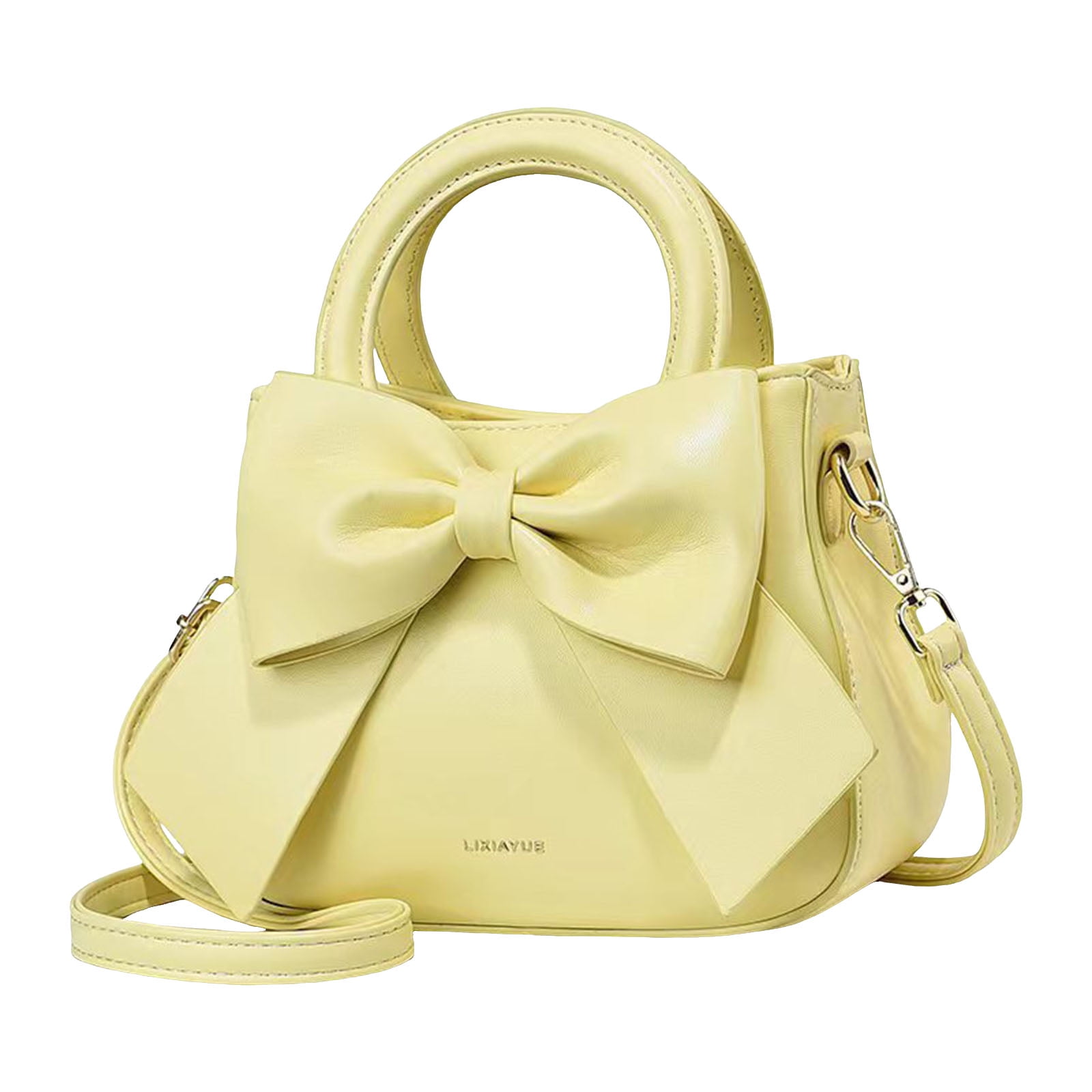 Modstep Women Mini Crossbody Purses Fashion Bow Leather Top Handle Shoulder Bags with Detachable Strap Ladies Daily Handbags Yellow