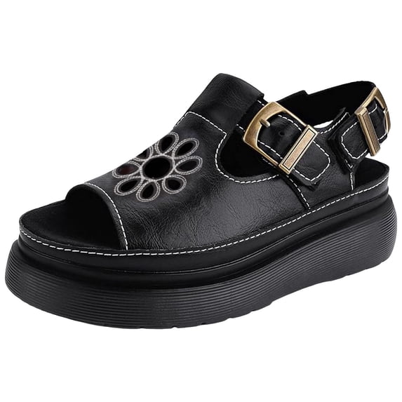 Modstep Women Platform Sandals Comfortable Hollow Out Flower Flatform Shoes Summer Outdoor Slip on Comfortable Walking Shoes Black 7