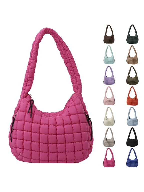 Women Quilted Puffy Tote Bag Cute Clouds Shoulder Bags Lightweight Bubble Ruffled Purse for Trip Shopping Blue
