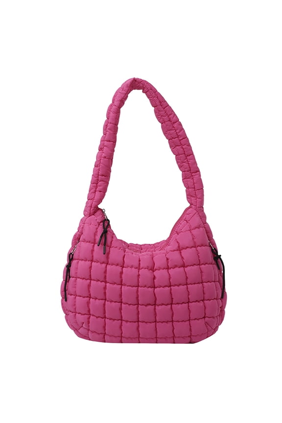 Women Quilted Puffy Tote Bag Cute Clouds Shoulder Bags Lightweight Bubble Ruffled Purse for Trip Shopping Red