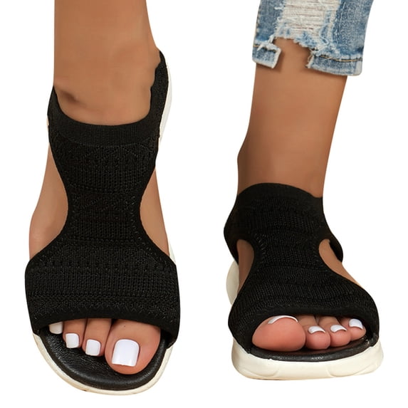 Modstep Women Walking Sandals Breathable Memory Foam Slides Plantar Fasciitis Non Slip Open Toe Athletic Summer Beach Shoes Black 7