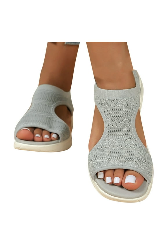 Women Walking Sandals Breathable Memory Foam Slides Plantar Fasciitis Non Slip Open Toe Athletic Summer Beach Shoes Grey 6.5
