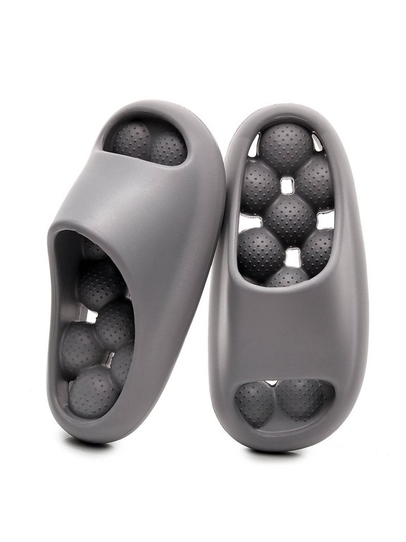Women's Bubble Slippers Massage Soft Sole Slides Quick Drying Pillow Sandals Pool Bath Shower Shoes with Drain Holes Grey 9.5