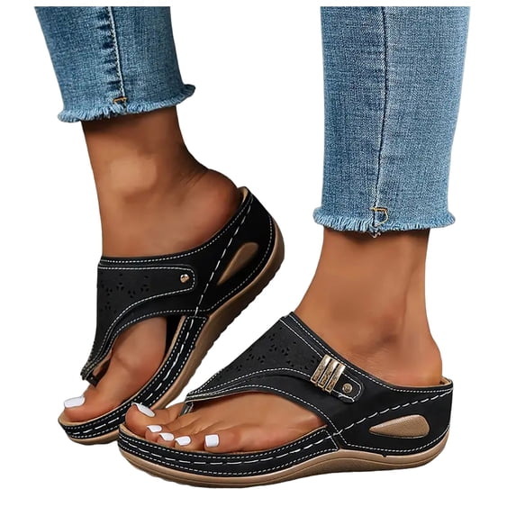 Modstep Women's Comfortable Orthopedic Sandals Thong Dressy Memory Foam Slip on Sandal Summer Arch Support Open Toe Slides Black 6.5