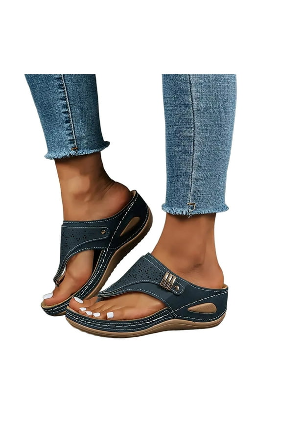 Women's Comfortable Orthopedic Sandals Thong Dressy Memory Foam Slip on Sandal Summer Arch Support Open Toe Slides Blue 6