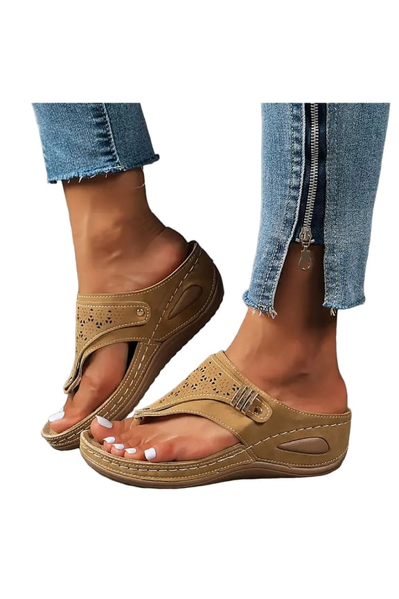 Women's Comfortable Orthopedic Sandals Thong Dressy Memory Foam Slip on Sandal Summer Arch Support Open Toe Slides Brown 6