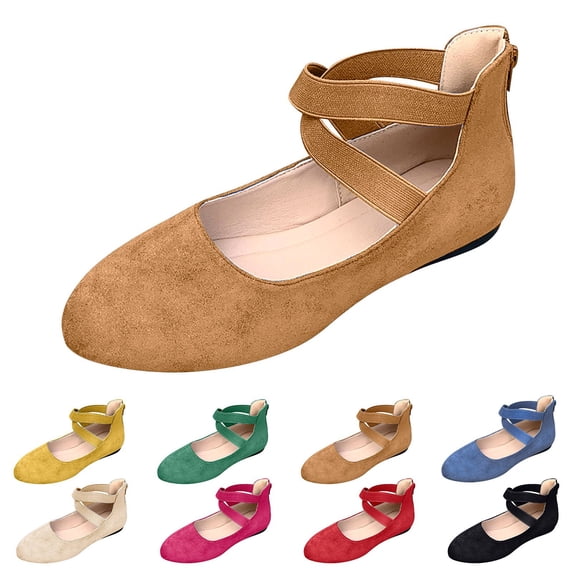 Modstep Women's Dress Flat Sandals Ballet Round Closed Toe Strappy Slide Shoes Ladies Daily Work Low Wedge Walking Sandal Beige 9.5