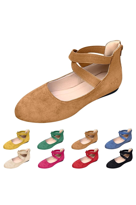 Women's Dress Flat Sandals Ballet Round Closed Toe Strappy Slide Shoes Ladies Daily Work Low Wedge Walking Sandal Beige 9
