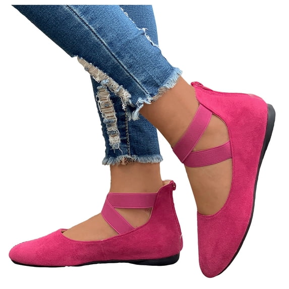 Modstep Women's Dress Flat Sandals Ballet Round Closed Toe Strappy Slide Shoes Ladies Daily Work Low Wedge Walking Sandal Pink 6.5