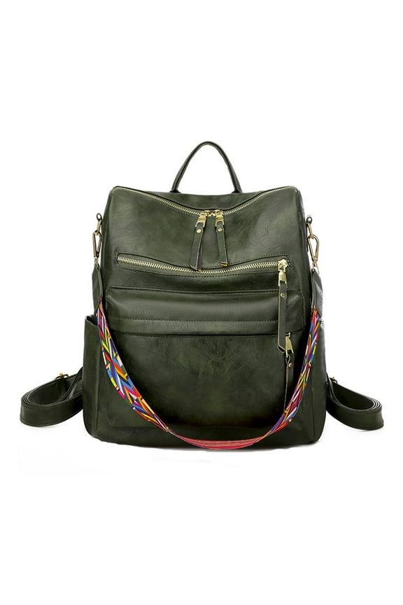Women's Leather Backpack Purse Detachable Strap Fashion Schoolbags Vacation Travel Storage Daypack with Top Handle Green