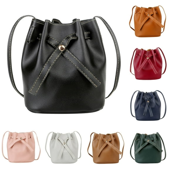 Modstep Women's Leather Bucket Crossbody Purse Small Tote Shoulder Bag Ladies Fashion Travel Shopping Underarm Pocket Black