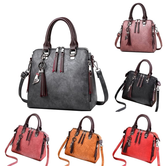 Modstep Women's Leather Handbags Tassel Zipper Compartments Crossbody Shoulder Bags Top Handle Satchel for Ladies Vacation Black