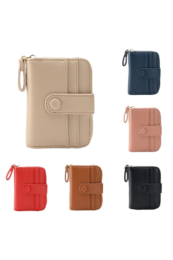 Women's Lesther Wallet Short Purses Button Multiple Slots Credit Card Holder Students Portable Zipper Pockets Beige