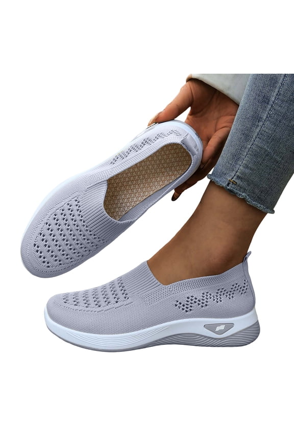 Women's Orthopedic Breathable Shoes with Arch Support Memory Foam Flat Walking Slide Shoe Non Slip Sports Sneakers Gray 6