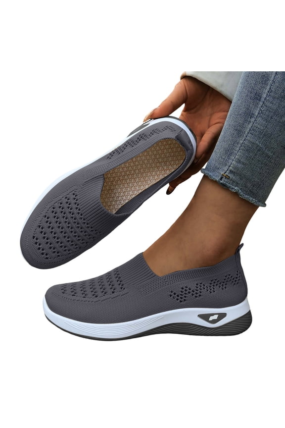 Women's Orthopedic Breathable Shoes with Arch Support Memory Foam Flat Walking Slide Shoe Non Slip Sports Sneakers Grey 7.5