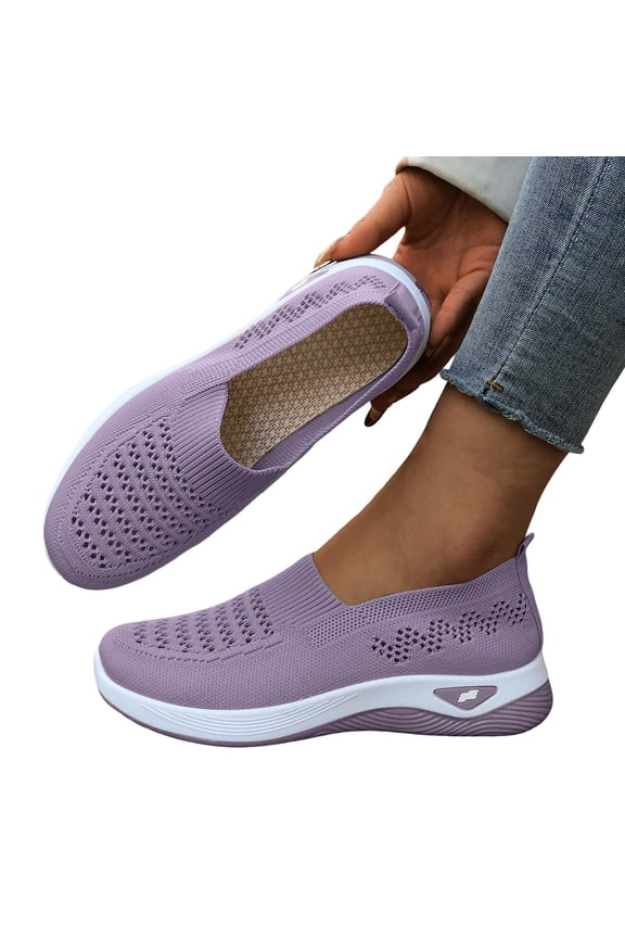 Women's Orthopedic Breathable Shoes with Arch Support Memory Foam Flat Walking Slide Shoe Non Slip Sports Sneakers Purple 7