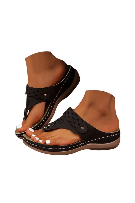 Women's Orthopedic Wedge Sandals Hollow Out Wide Width Slip on Slides Ladies Summer Daily Walking Slippers Shoes Black 8.5