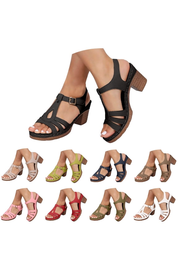 Women's Platform Chunky Heel Sandals Open Toe Ankle Strap Slip on Comfortable Outdoor Slides College Students Party Shoes Green 5.5