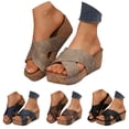 thumbnail image 1 of Modstep Women's Platform Slide Sandals Cork Wedge Open Toe Comfortable Summer Shoes Arch Support Slip on Walking Slippers Black size 6, 1 of 7
