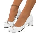 thumbnail image 1 of Modstep Women's Pumps Low Chunky Block Heel Rhinestone Bow Dress Shoes Closed Round Toe Comfortable Slip on Wedge Heels White 9, 1 of 8
