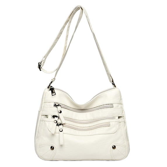 Modstep Women's Retro Crossbody Tote Bag Multiple Zipper Compartments Soft Leather Shoulder Purse Lady Versatile Underarm Handbag White