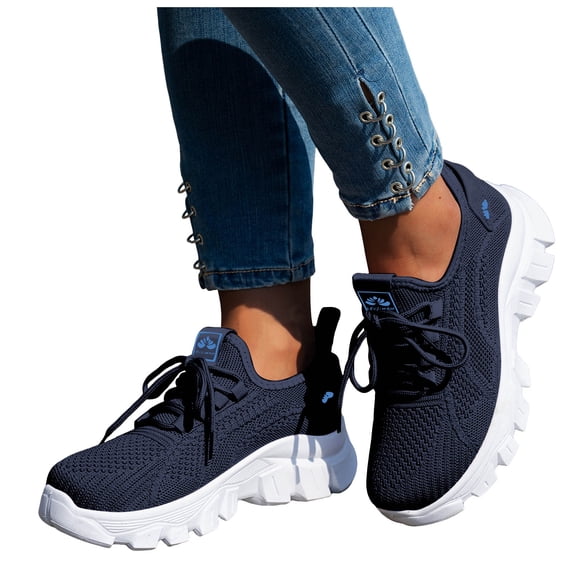 Modstep Women's Road Running Shoes Non Slip Walking Athletic Chunky Sneakers Breathable Lace up Casual Shoe wth Arch Support Blue size 7.5