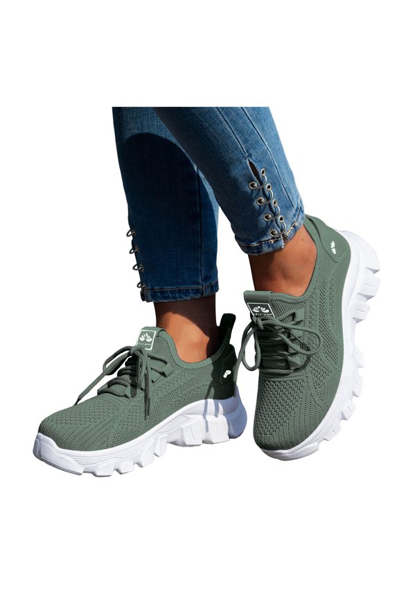 Women's Road Running Shoes Non Slip Walking Athletic Chunky Sneakers Breathable Lace up Casual Shoe wth Arch Support Green size 8.5