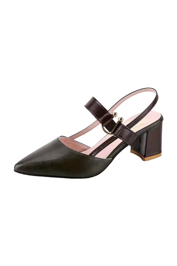 Women's Slingback Heels Closed Pointed Toe Wedding Party Dress Pumps Summer Chunky Heel Slip on Leather Dressy Shoes size 7 Black