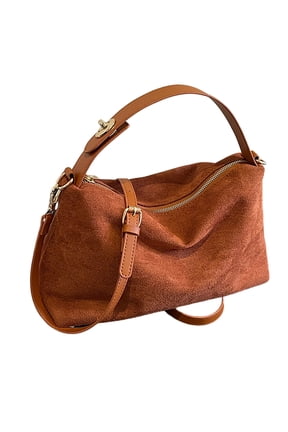 Women's Suede Leather Crossbody Purses 2026 Retro Slouchy Shoulder Bag Fall Travel Top Handle Tote Handbag Brown
