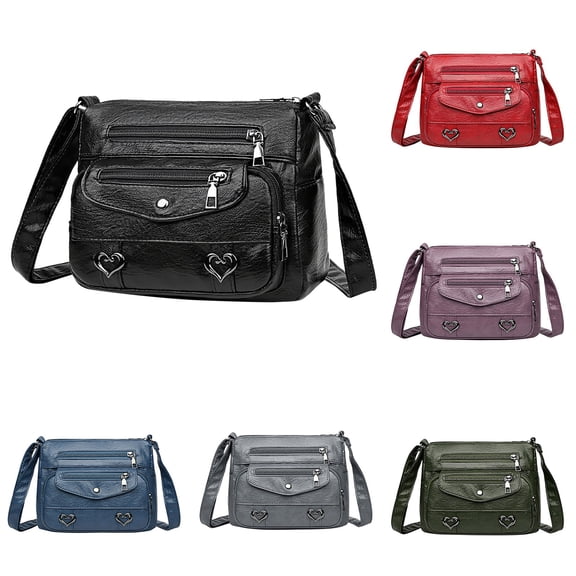 Modstep Women's Vintage Crossbody Bag Heart Decor Soft Leather Zipper Compartments Shoulder Purse Ladies Work Shopping Tote Blue