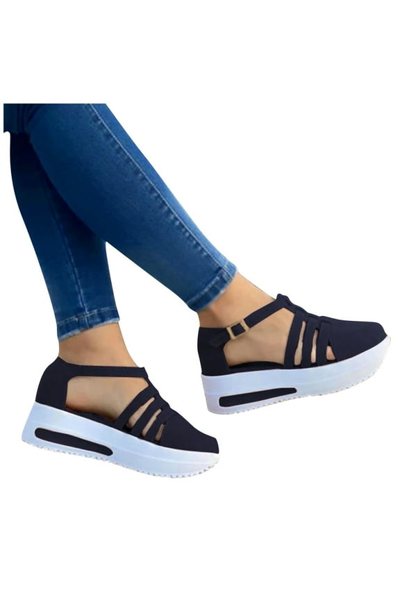 Women's Wedge Sandals Closed Toe Soft Sole Walking Shoes 2026 Casual Summer Slides with Adjustable Ankle Strap Black 6.5