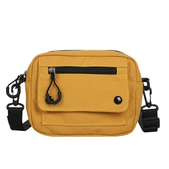 Modstep Womens Canvas Crossbody Bags Detachable Strap Zipper Mini Square Shoulder Purses Ladies Shopping Cellphone Bag Handbag Yellow