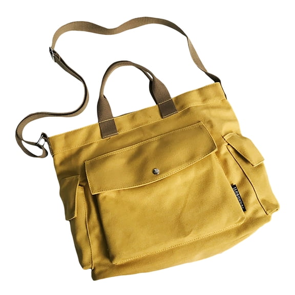 Modstep Womens Canvas Tote Crossbody Bag Multiple External Pockets Handbags Students Casual Book Shoulder Bags for College Yellow