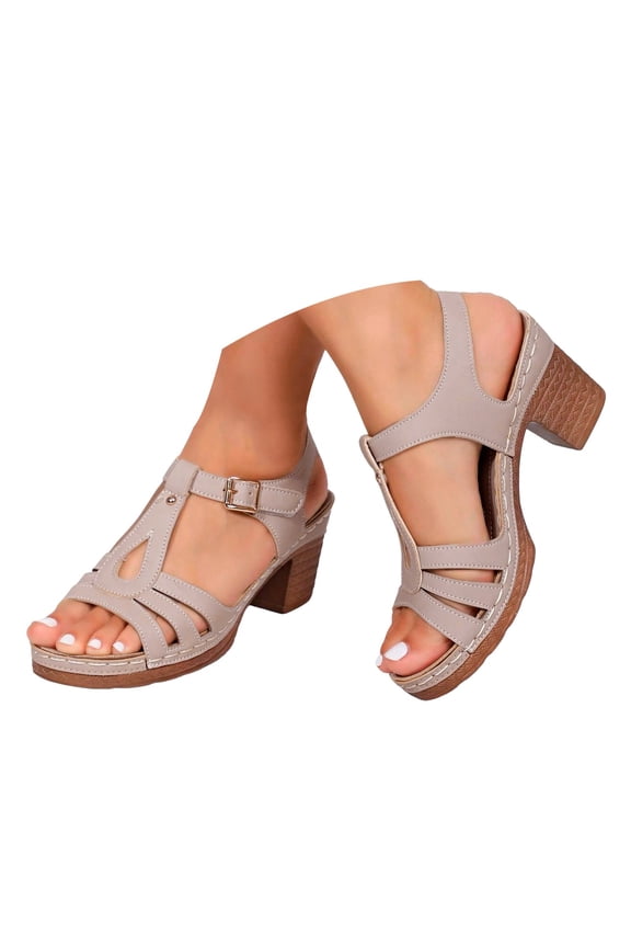 Womens Chunky Heel Sandals Open Toe Dressy Block Heels Ladies Comfortable Walking Slide Shoes with Hook and Loops Brown size 9.5