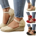 thumbnail image 1 of Modstep Closed Toe Espadrilles Wedge Sandals for Women Casual Chunky Wedges Walking Shoes Ankle Strap Outdoor Dressy Slides Beige size 6.5, 1 of 6