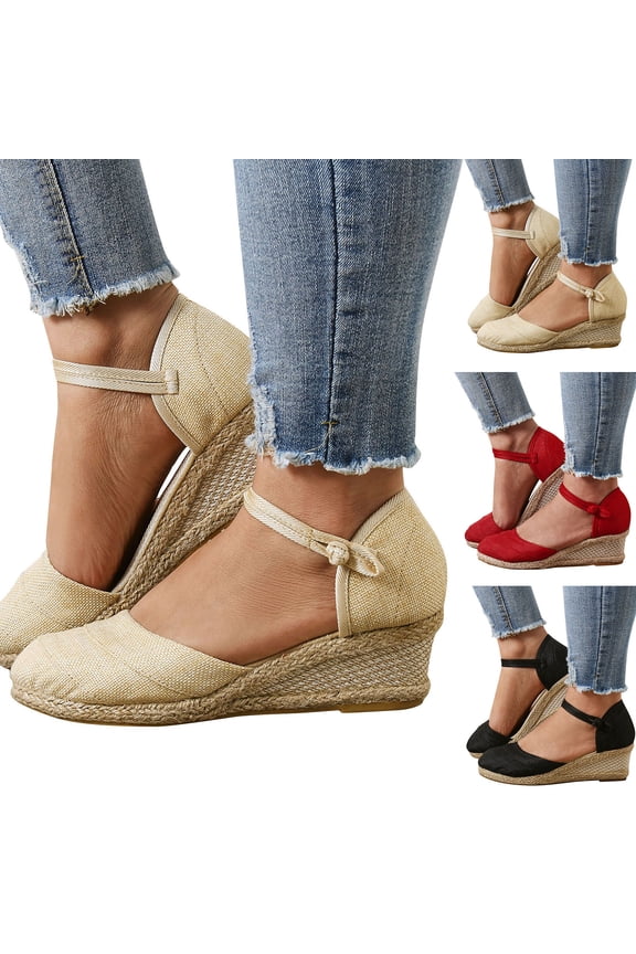 Womens Closed Toe Espadrille Wedge Sandals Soft Ankle Strap Platform Slides Arch Support Slip on Casual Work Shoes Beige 7