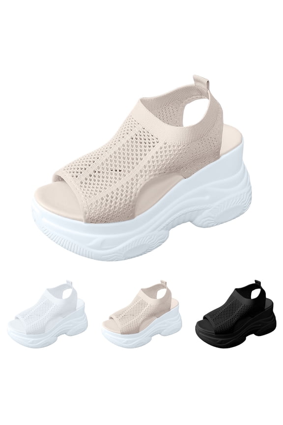 Womens Comfortable Walking Sandals Breathable Platform Memory Foam Slip on Outdoor Shoes College Students Slides size 6 Beige