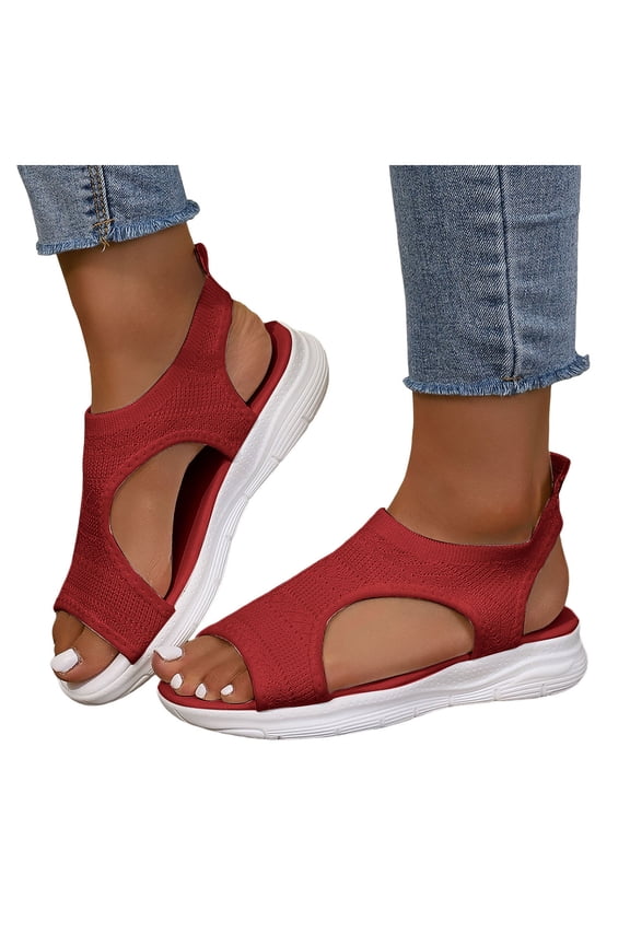 Womens Comfortable Walking Sandals with Memory Foam Open Toe Soft Mesh Shoes Summer Vacation Casual Beach Slides size 7.5 Red