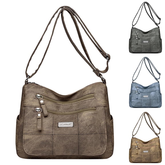 Modstep Womens Crossbody Bag Multiple Zipper Compartments Retro Leather Shoulder Purse Adjustable Strap Lady Work Shopping Handbag Blue