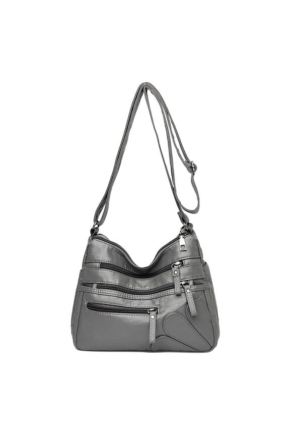 Womens Crossbody Purse Soft Multiple Zipper Compartments Leather Shoulder Bags Ladies Work Shopping Travel Tote Bag Grey