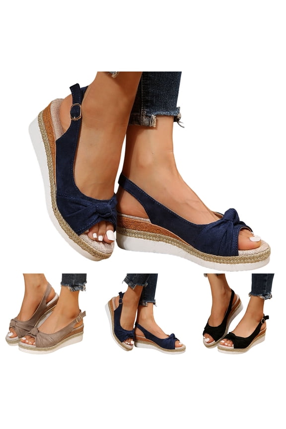Womens Espadrilles Wedge Sandals Open Toe Slingback Elastic Ankle Strap Comfortable Casual Summer Dress Walking Shoes Black 8