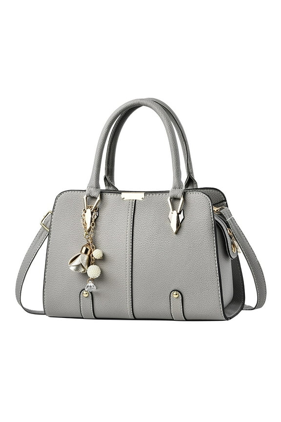 Womens Fashion Handbags Pendant Top Handle Leather Crossbody Shoulder Bags Ladies Work Tote with Zipper Compartments Grey
